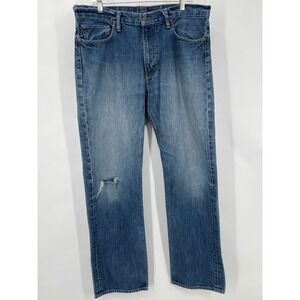 Vtg Y2K Polo Ralph Lauren Classic Fit Thrashed Distressed Blue Jeans 35x32